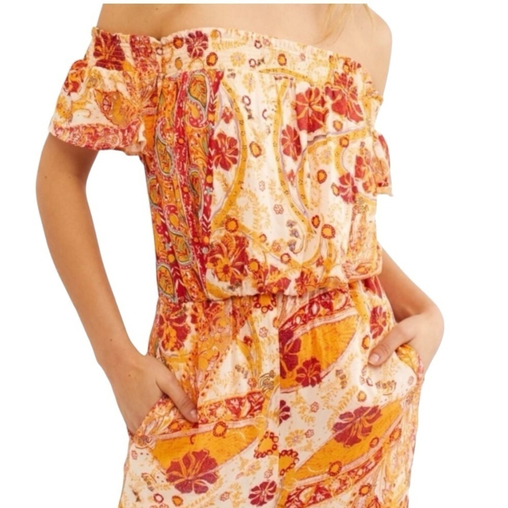 Free People Carmen Printed Off The Shoulder Wide Leg Jumpsuit Women’s Small - Picture 6 of 15